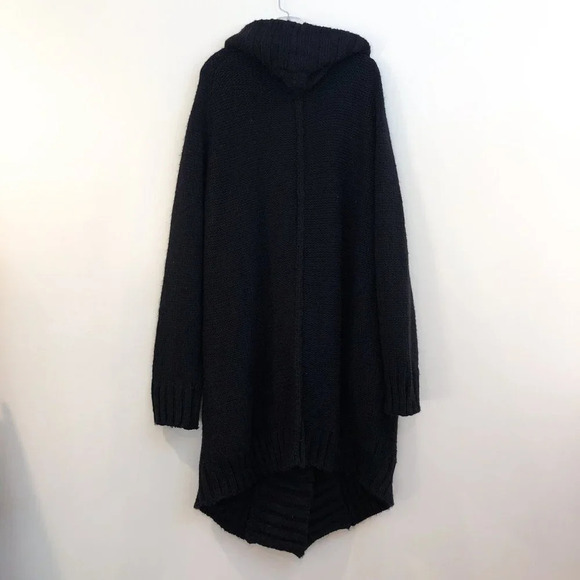 RARE Songzio Long Black Hooded Wool Blend Designer Heavy Cardigan Coatigan Coat - Picture 9 of 12